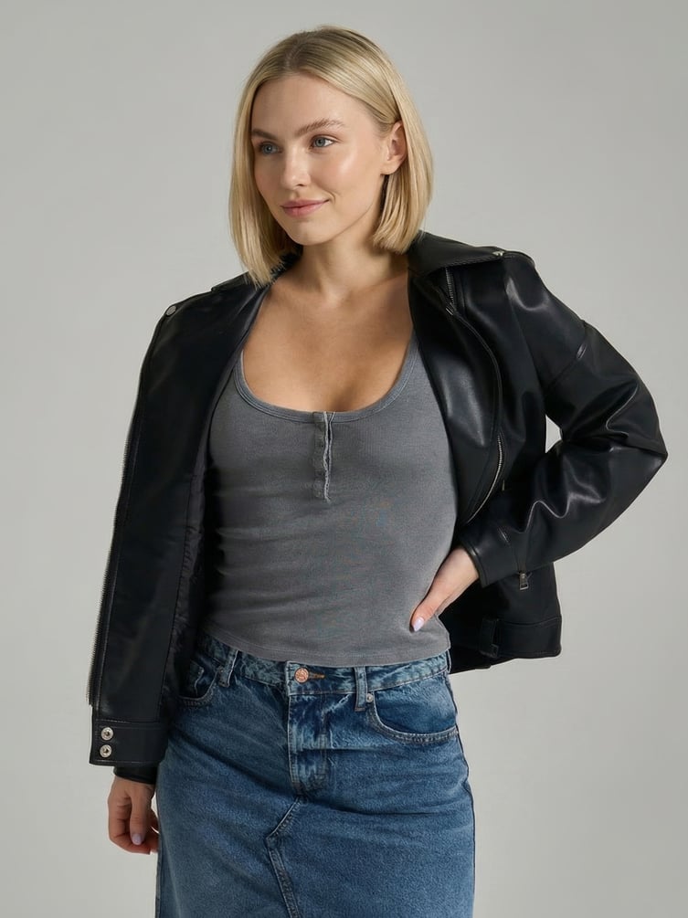 Майка в рубчик на широких бретелях