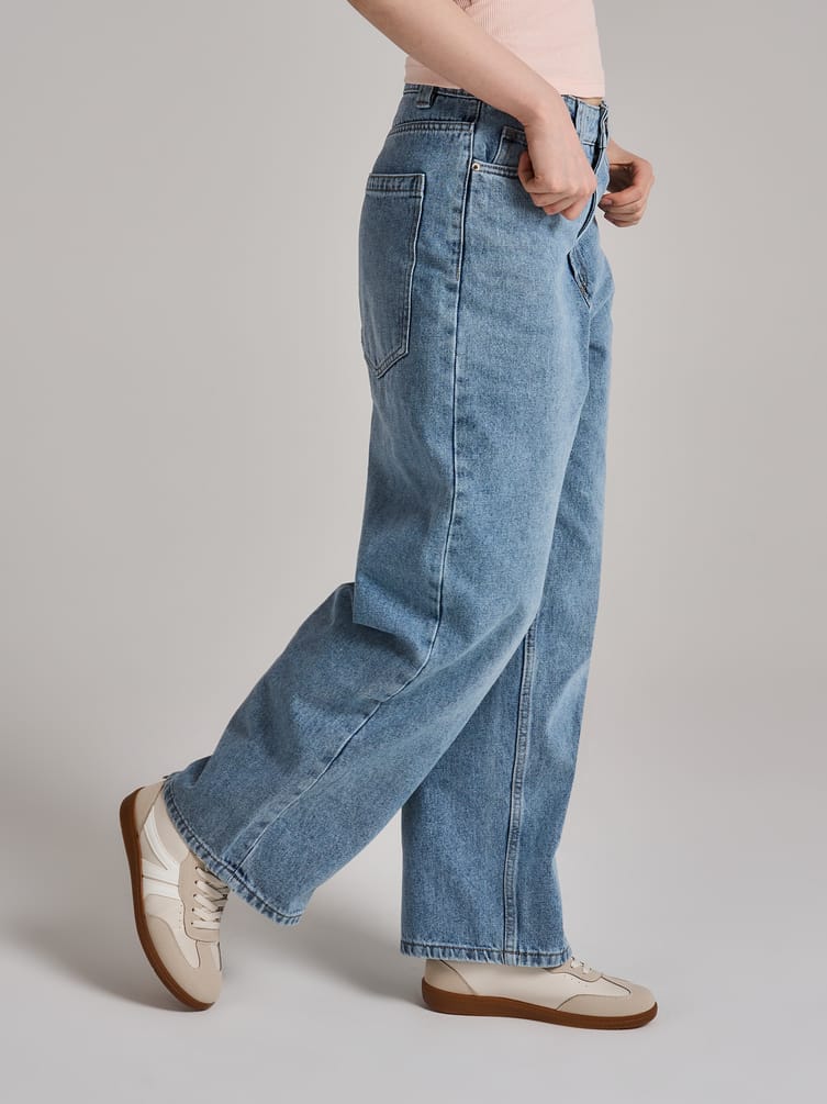 Джинсы багги широкие с вареным эффектом