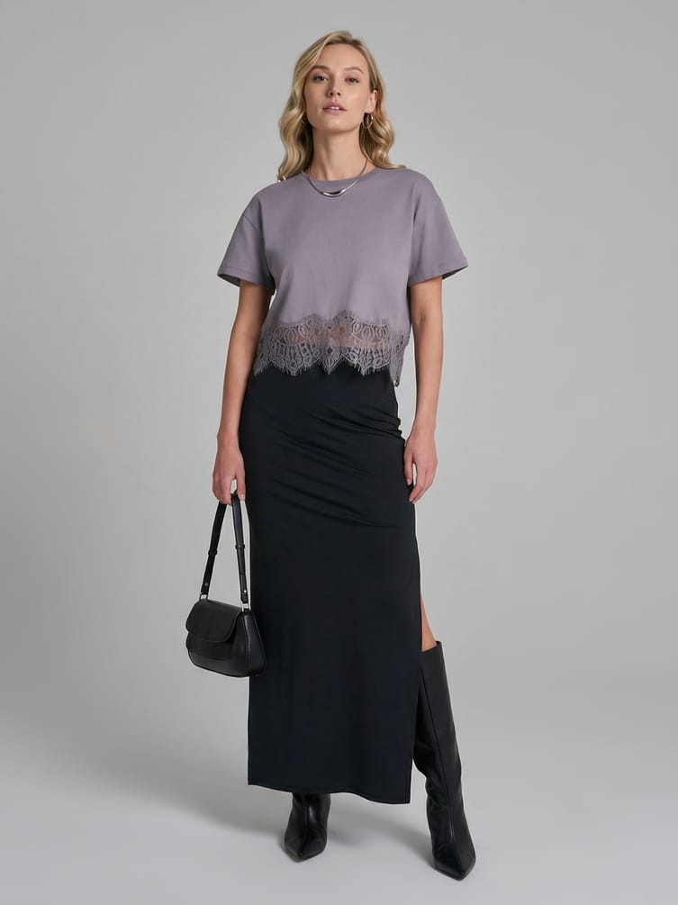 Футболка из хлопка с кружевом