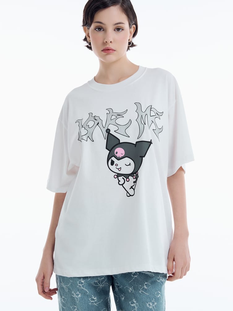 Футболка с принтом Kuromi в стиле дрейн