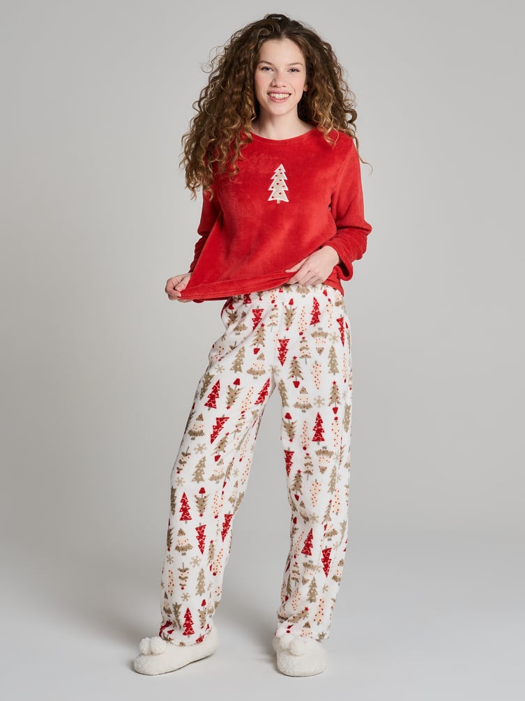 Пижама плюшевая новогодняя с брюками
