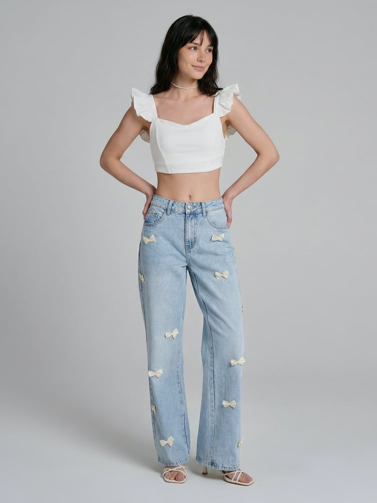 Джинсы широкие багги с бантиками