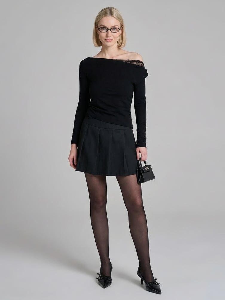 Лонгслив асимметричный с кружевом