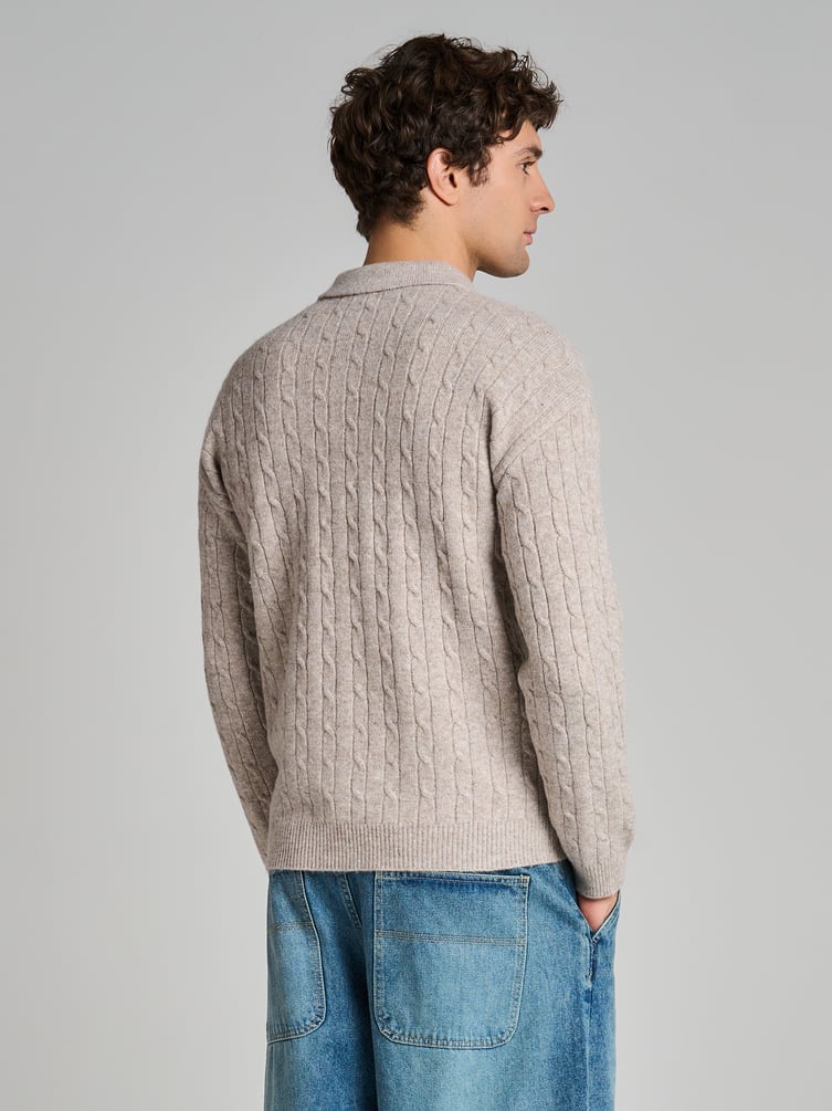 Свитер-поло вязаный с полузамком молния