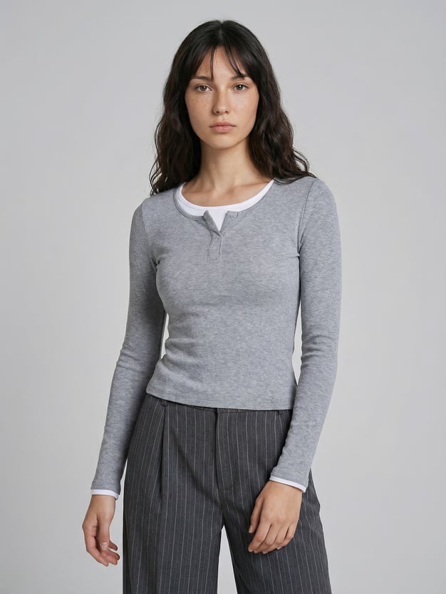 Лонгслив в рубчик с эффектом многослойности