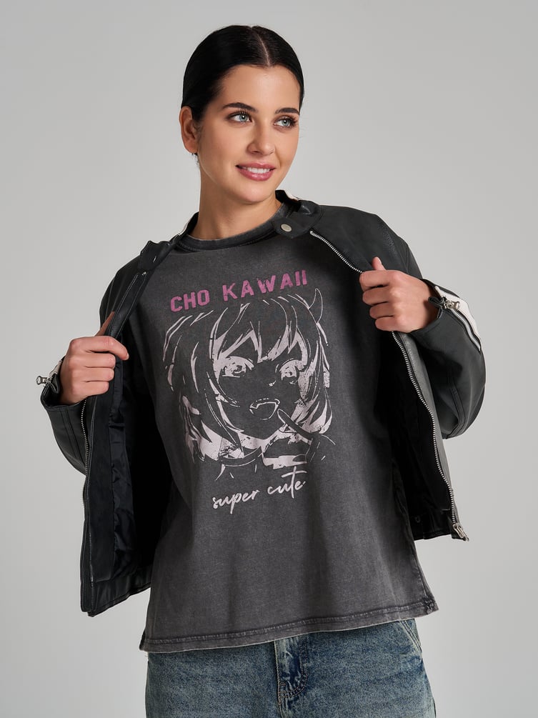 Хлопковая футболка оверсайз варенка с принтом аниме