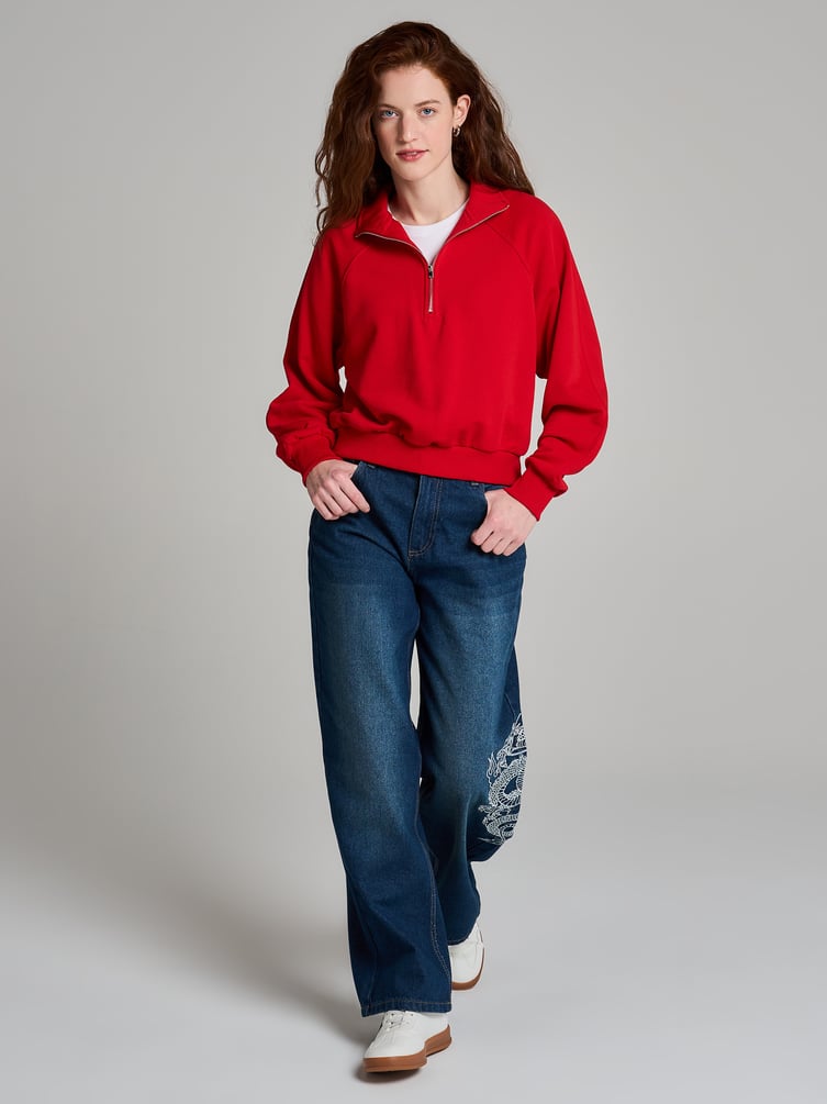 Джинсы багги с вышивкой дракона