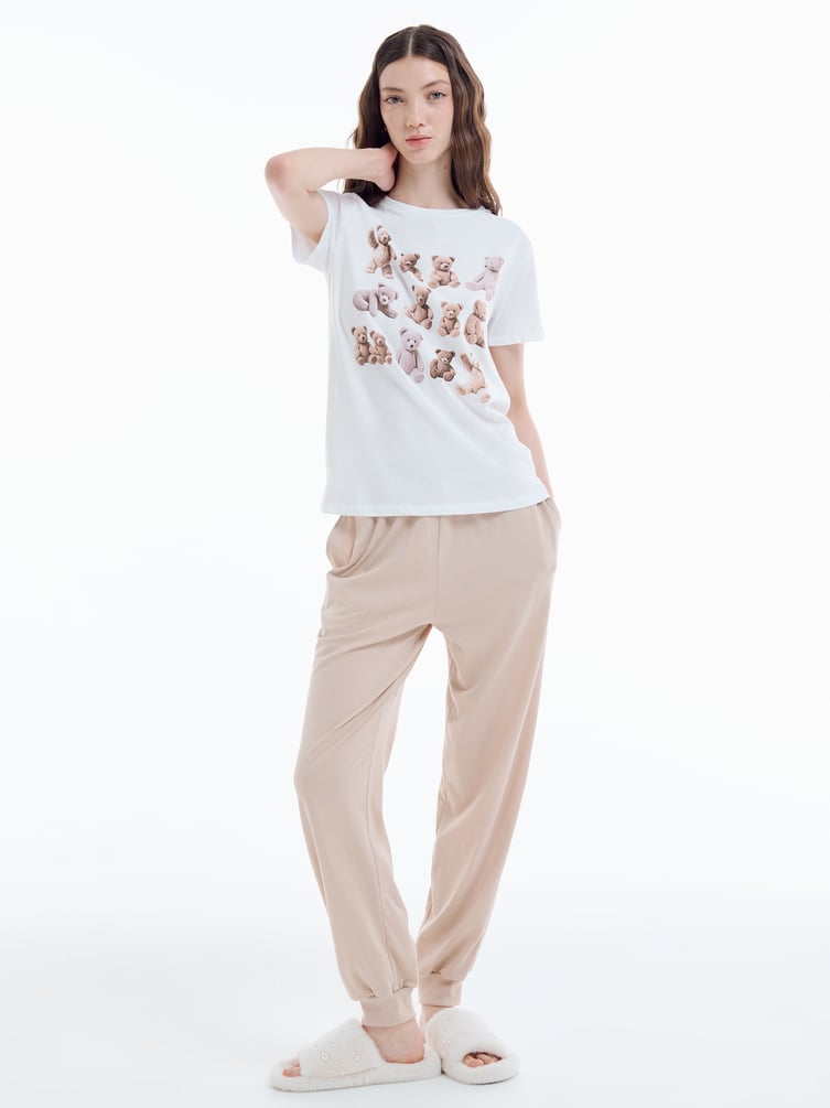 Пижама из хлопка с принтом и брюками