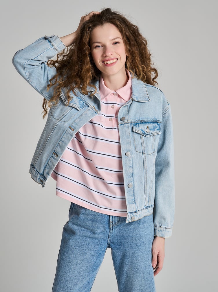 Полосатое поло оверсайз с коротким рукавом