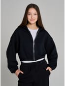 Укороченная зипка оверсайз на молнии с капюшоном и начесом