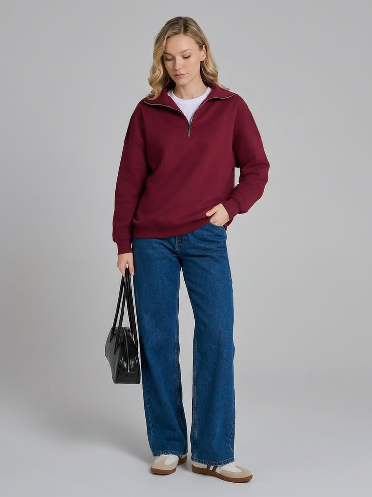 Теплая толстовка оверсайз с полузамком и начесом