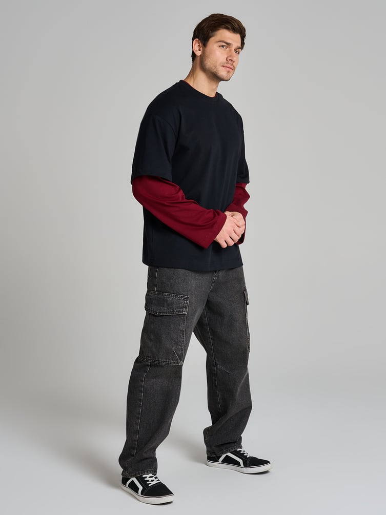 Лонгслив оверсайз с двойным рукавом