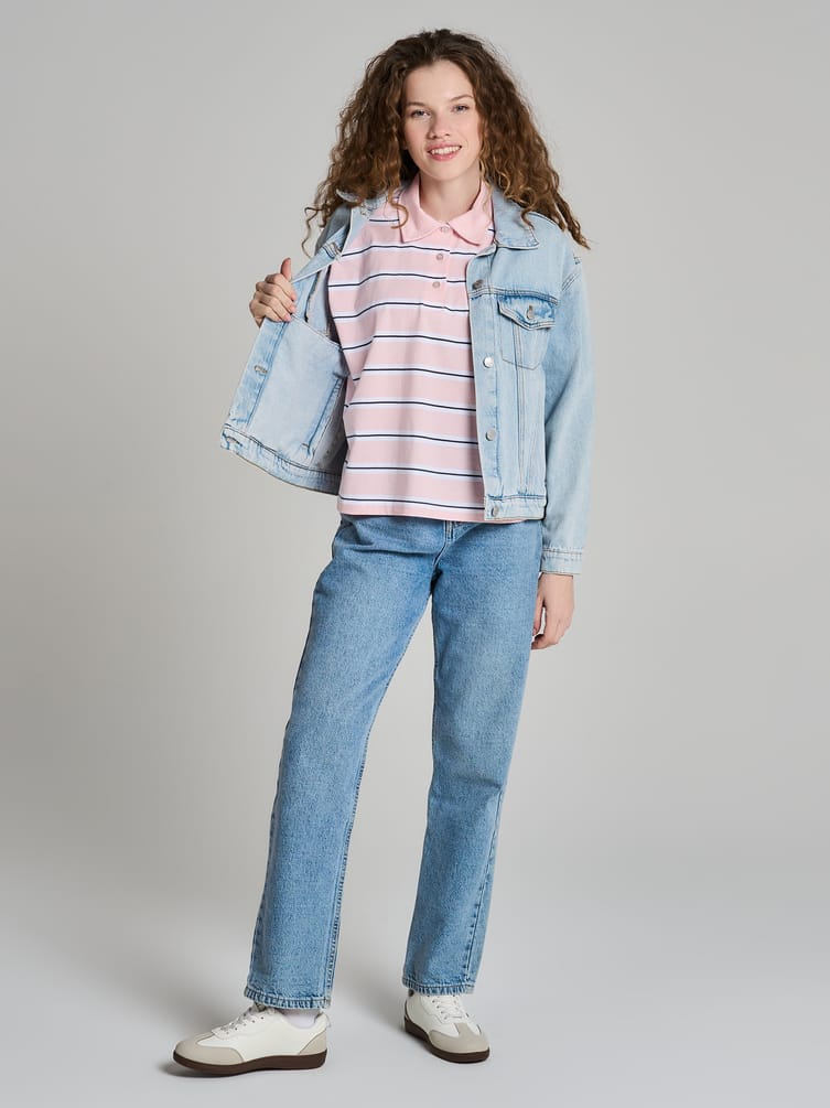 Полосатое поло оверсайз с коротким рукавом