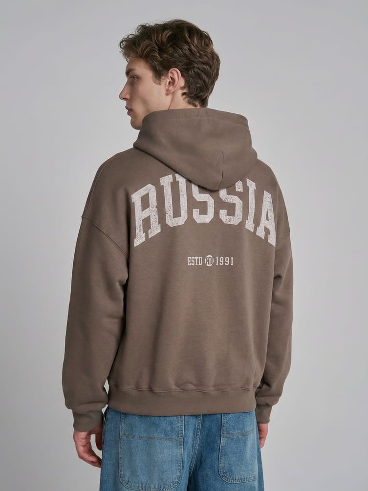 Зип худи оверсайз с надписью Russia и начесом