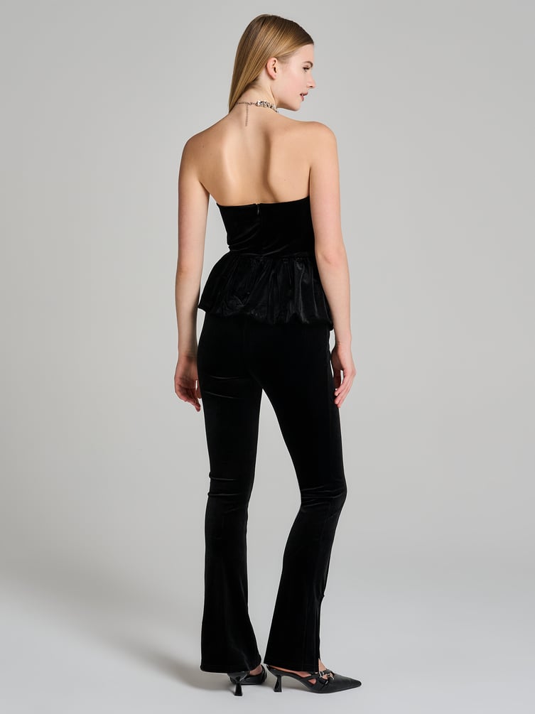 Брюки бархатные со стрелками и разрезами