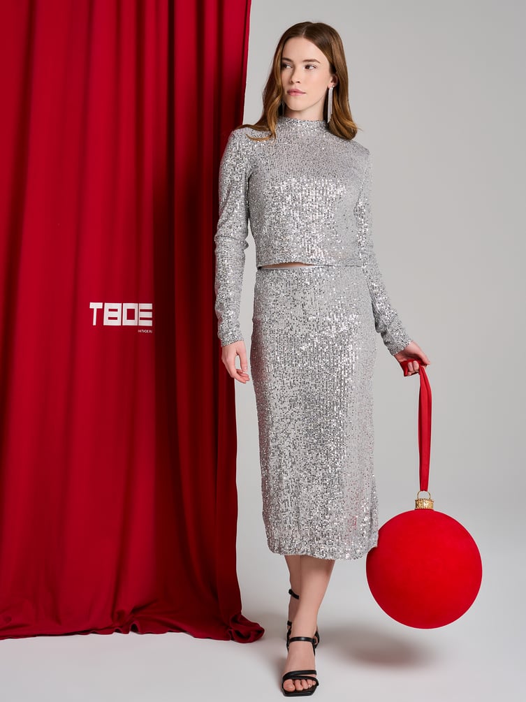 Юбка длинная нарядная с пайетками