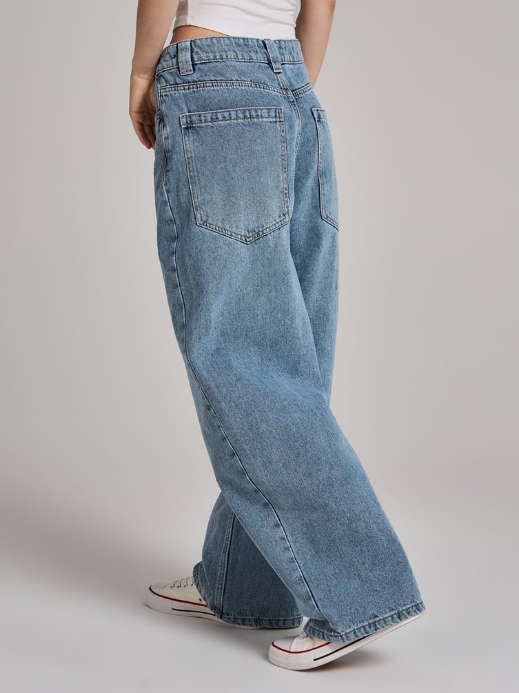 Джинсы багги широкие с вареным эффектом