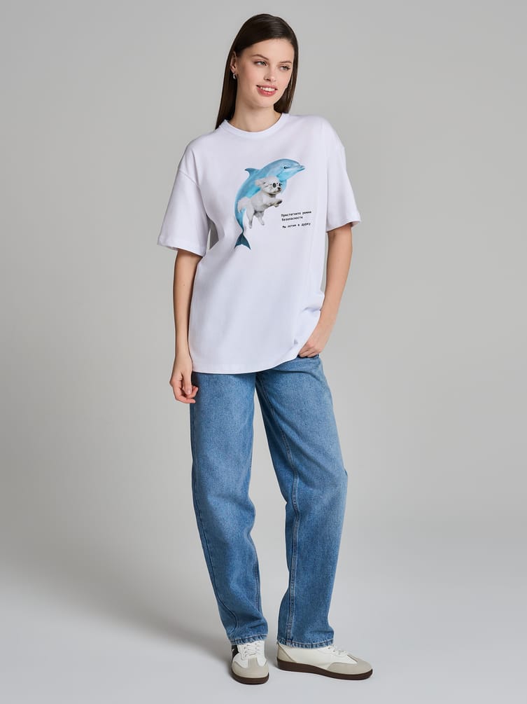 Футболка оверсайз с принтом Мы летим в дурку