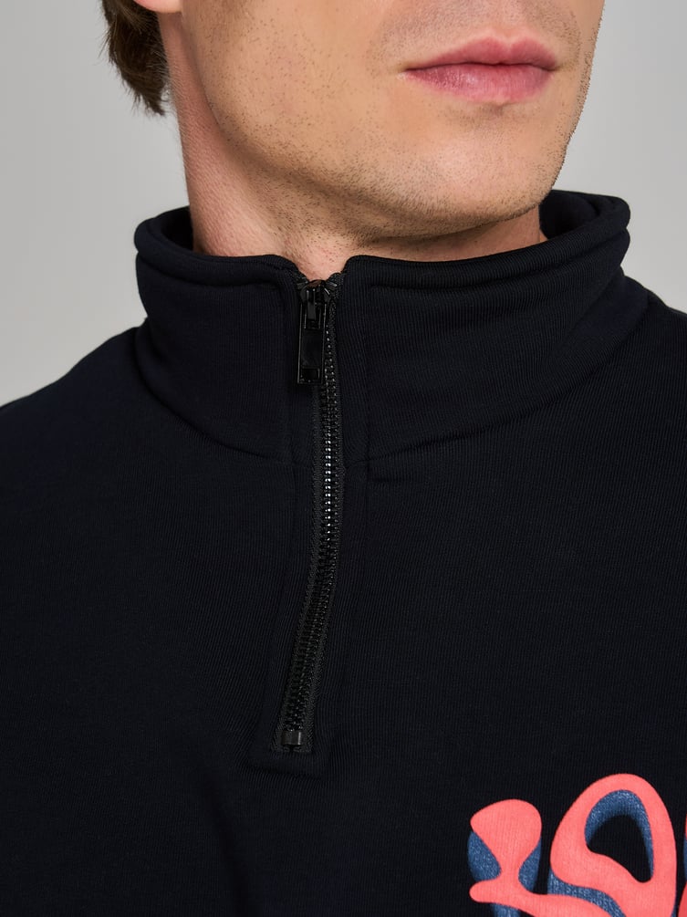 Half zip толстовка с надписью и начёсом