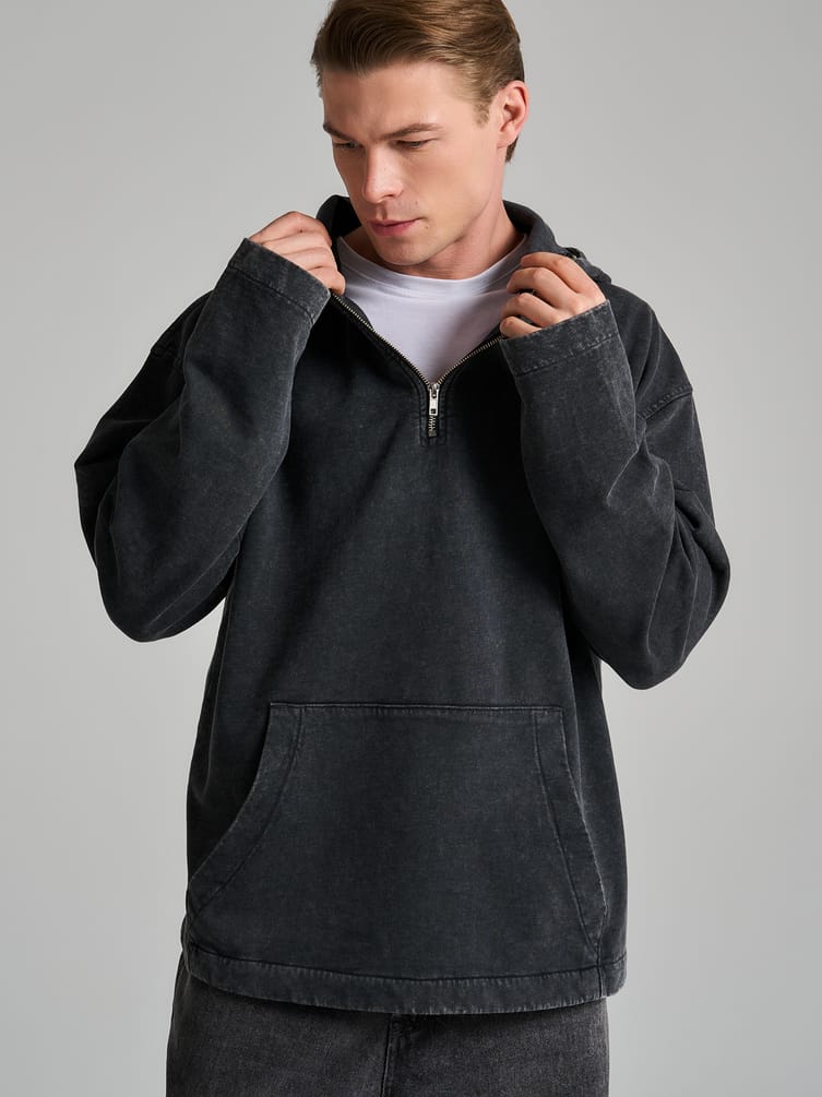 Худи с молнией гранж с вареным эффектом