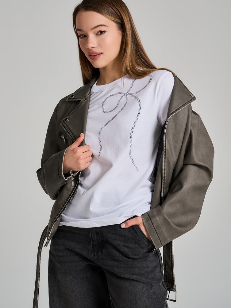 Футболка из хлопка с бантом из страз