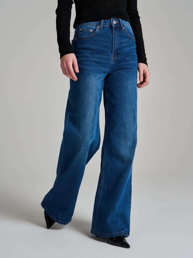 Джинсы широкие с завышенной талией