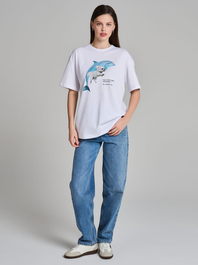 Футболка оверсайз с принтом Мы летим в дурку