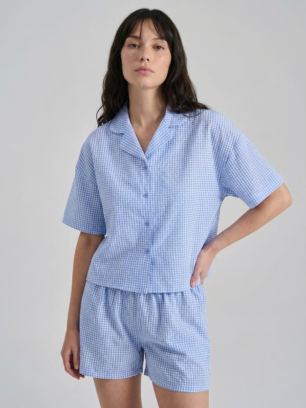 Пижама в клетку с рубашкой и шортами