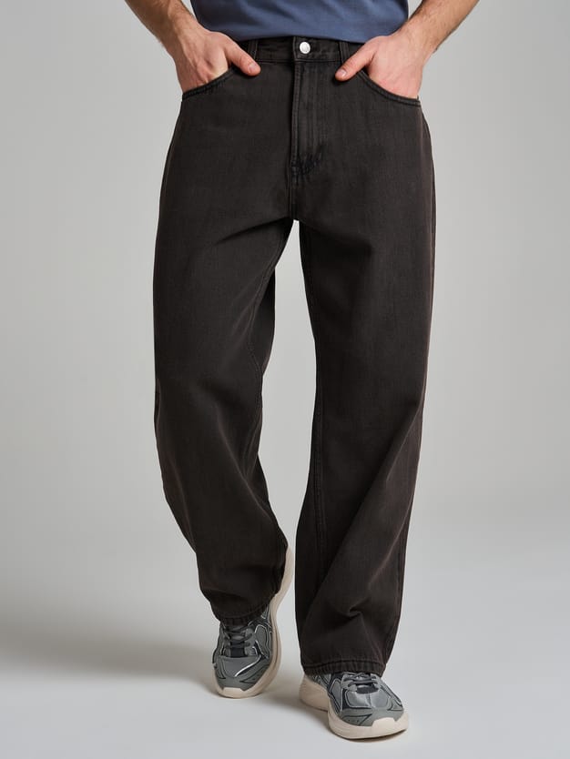 Джинсы багги широкие с вареный эффектом