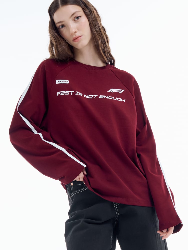 Спортивный лонгслив оверсайз с надписью и лампасами