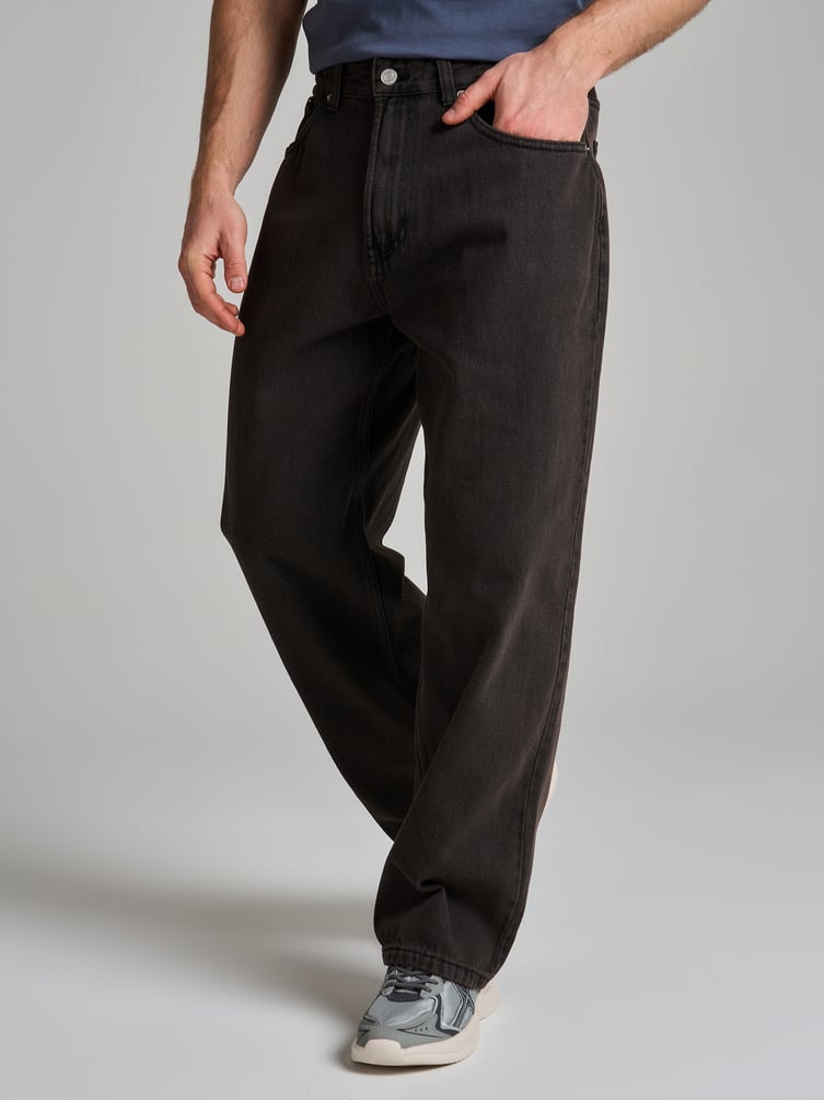 Джинсы багги широкие с вареный эффектом