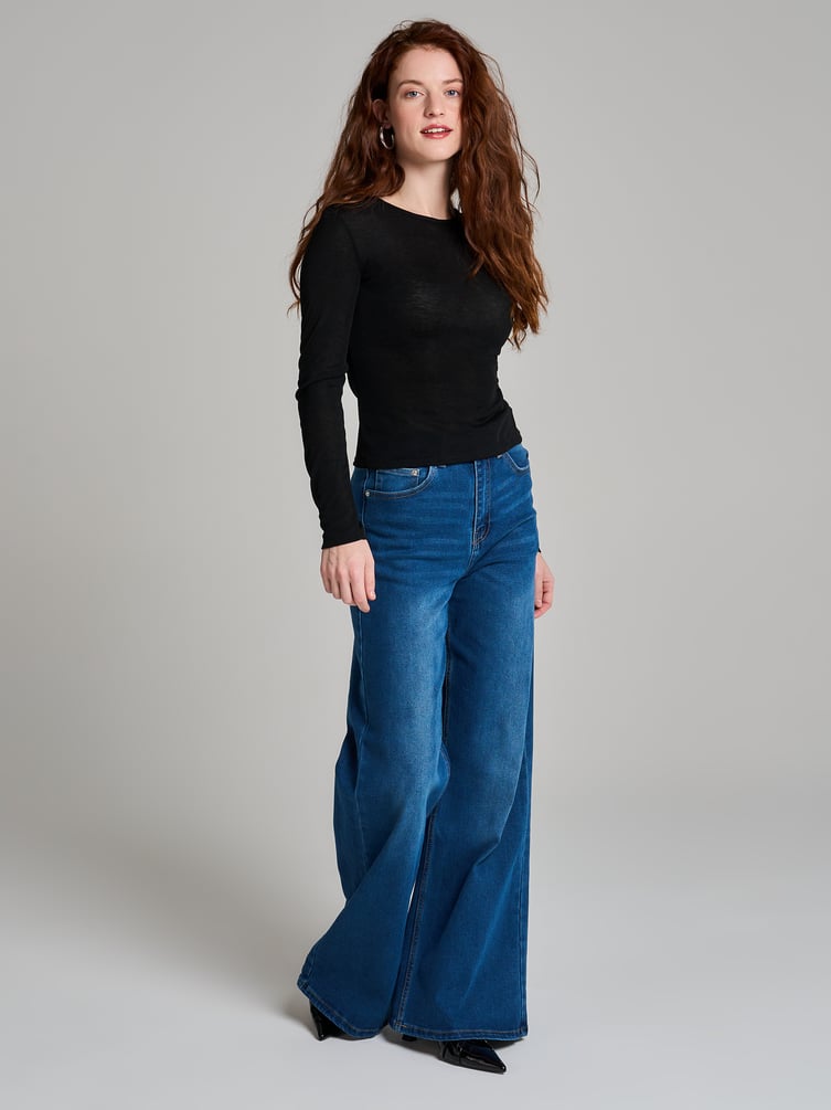 Джинсы широкие с завышенной талией