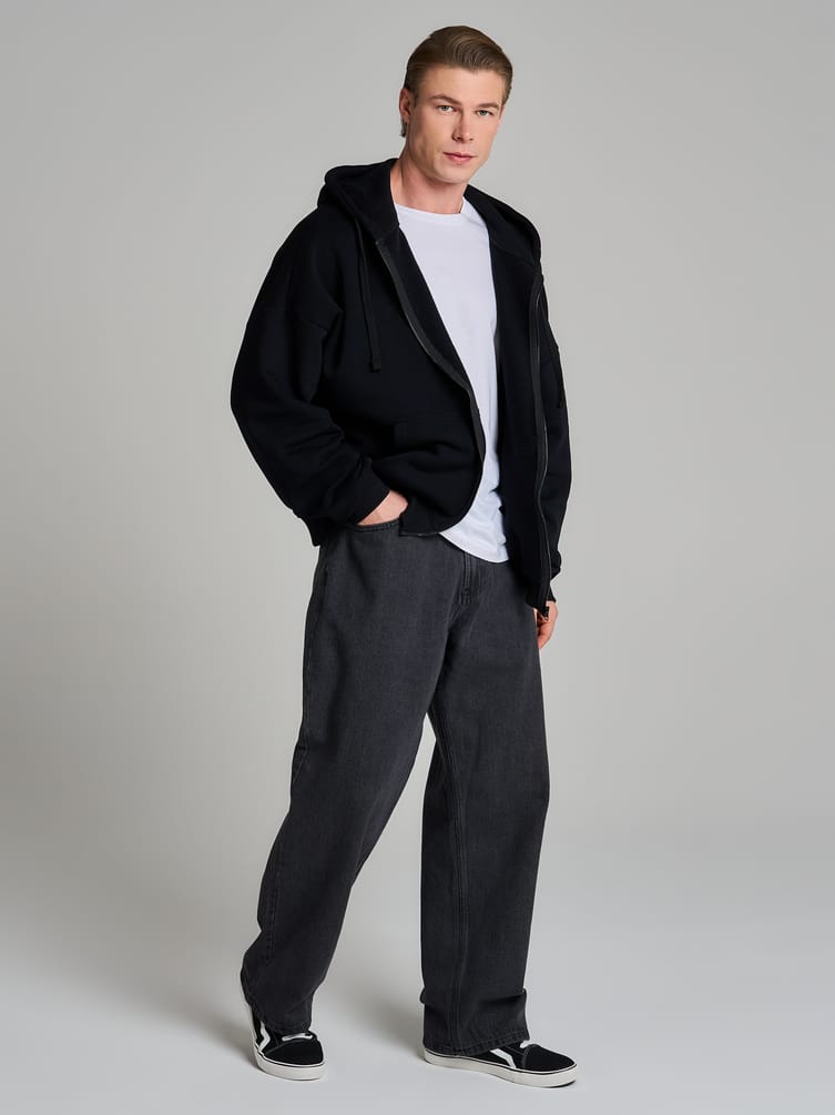 Зип худи оверсайз с капюшоном и начесом