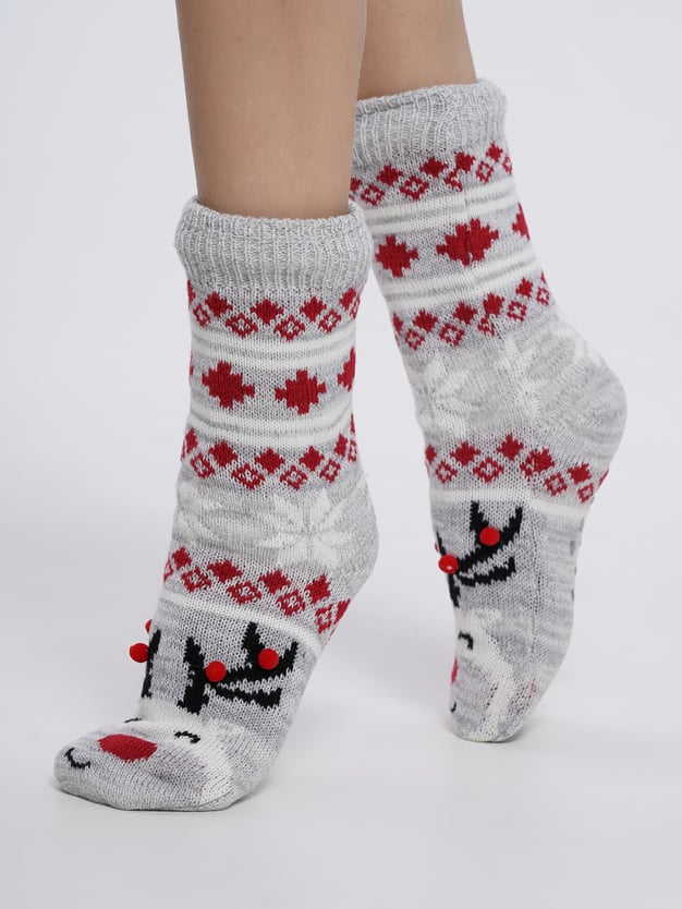 Теплые носки олени с нескользящей подошвой