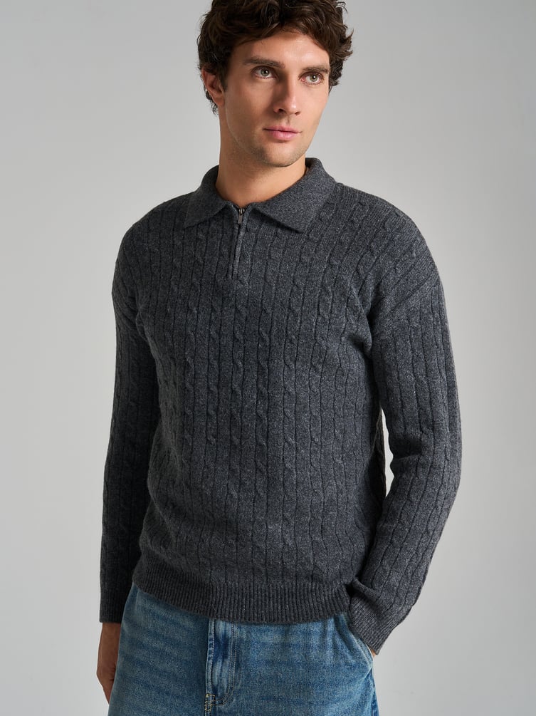 Свитер-поло вязаный с полузамком молния