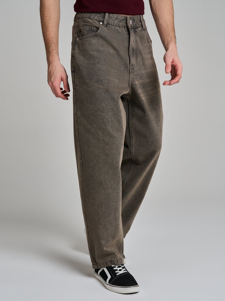 Джинсы багги широкие с вареный эффектом