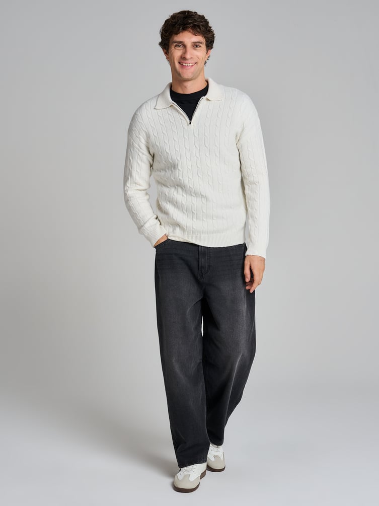 Свитер-поло вязаный с полузамком молния