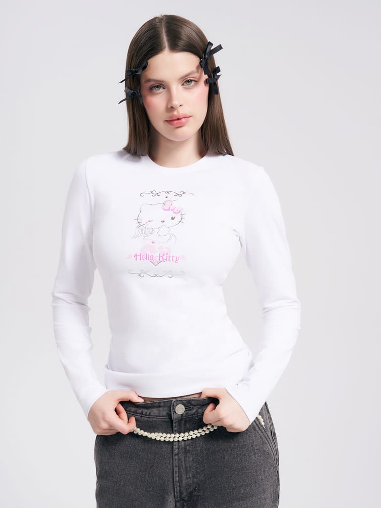 Облегающий лонгслив с принтом Hello Kitty