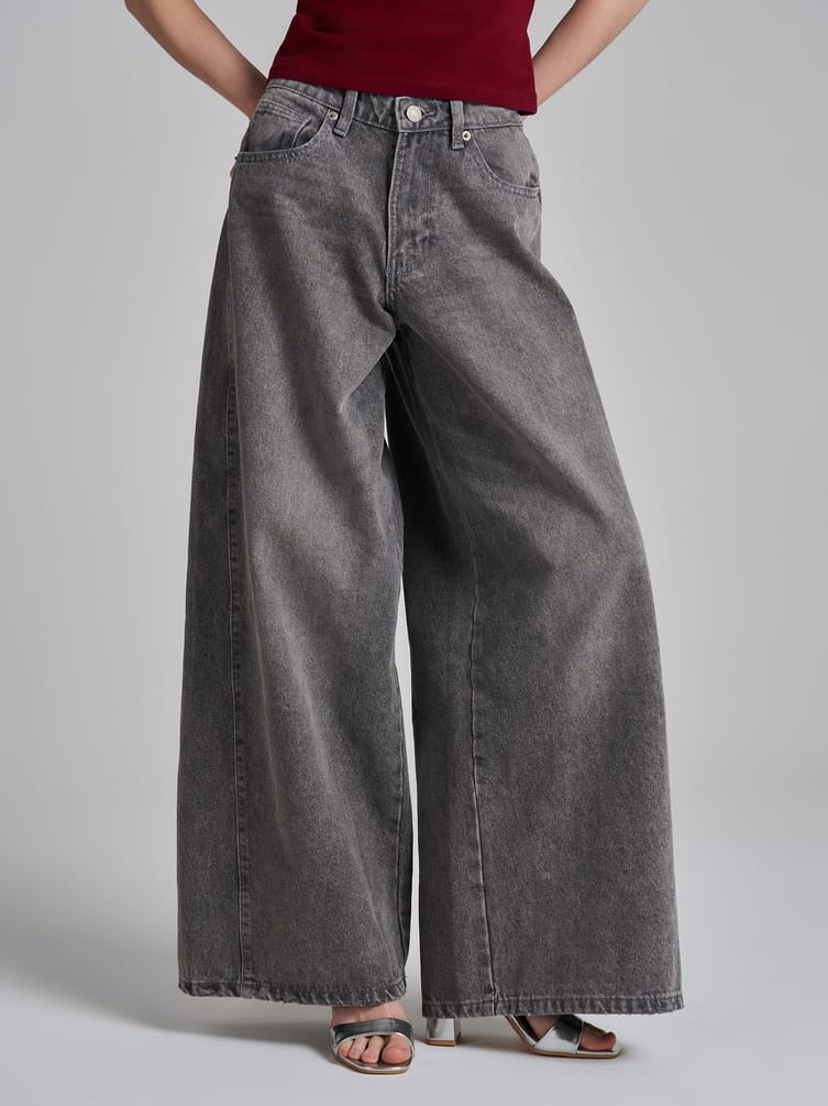 Джинсы широкие с завышенной талией