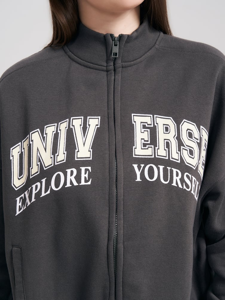 Утепленная толстовка оверсайз с надписью и начесом