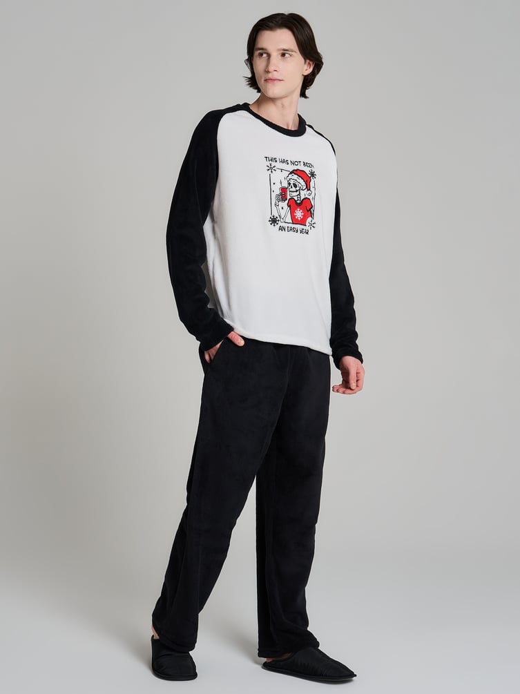 Пижама плюшевая новогодняя с брюками