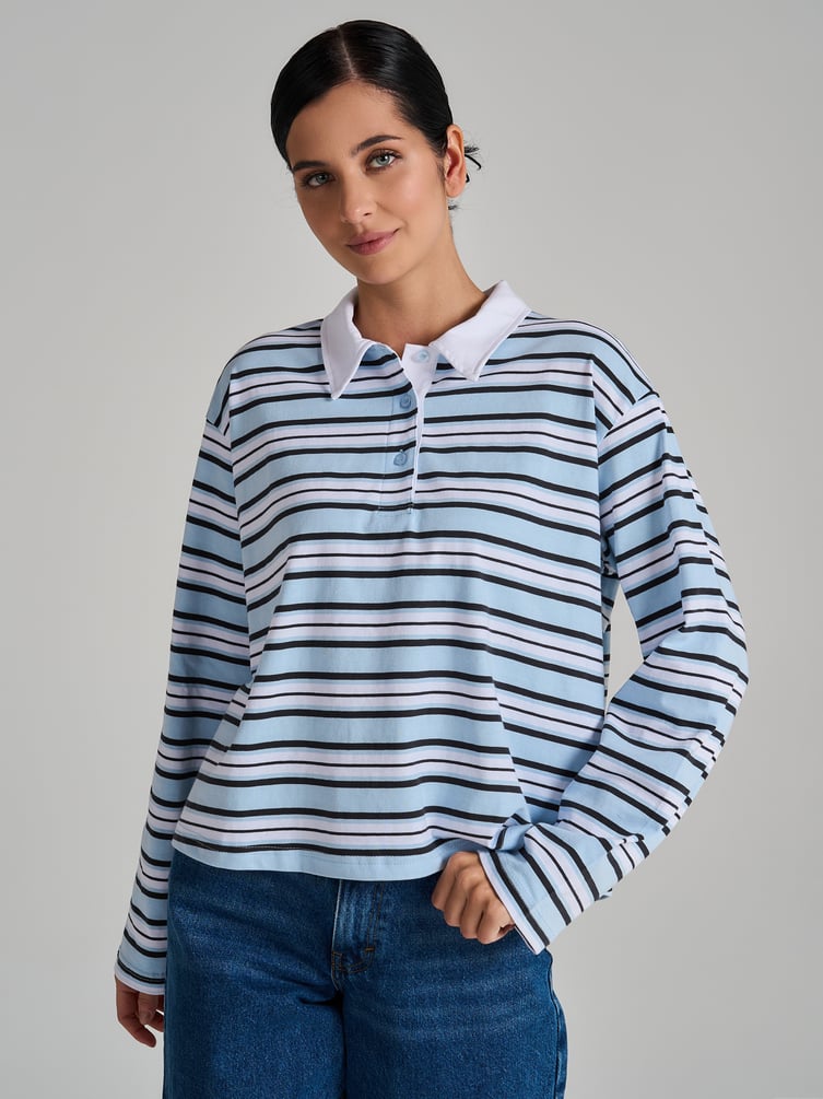 Поло полосатое оверсайз с длинным рукавом