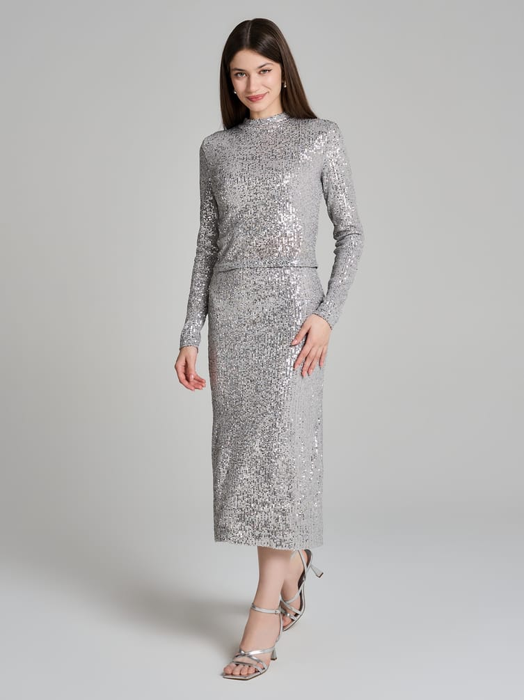 Юбка длинная нарядная с пайетками