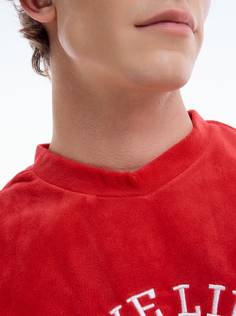 Плюшевая теплая пижама с надписью и брюками