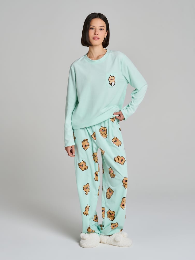 Пижама теплая с нашивкой корги и брюками