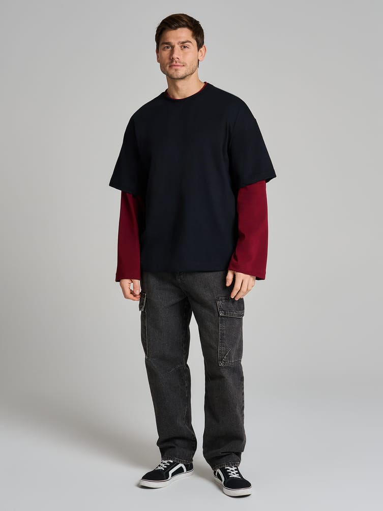 Лонгслив оверсайз с двойным рукавом