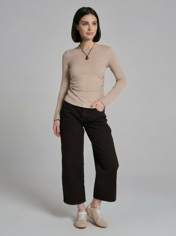 Лонгслив приталенный с драпировкой