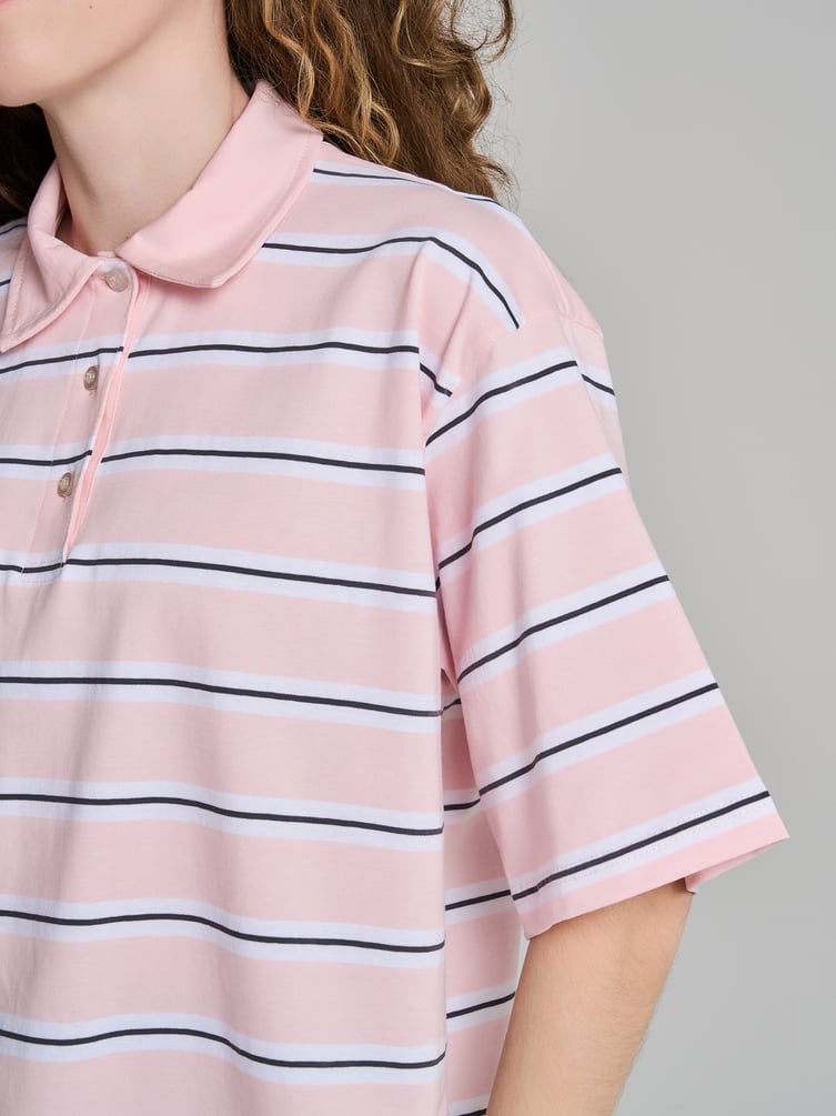 Полосатое поло оверсайз с коротким рукавом