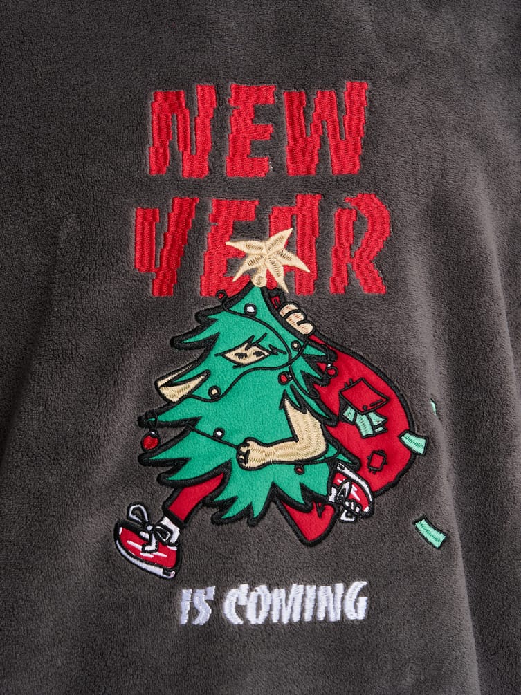 Пижама плюшевая новогодняя с брюками