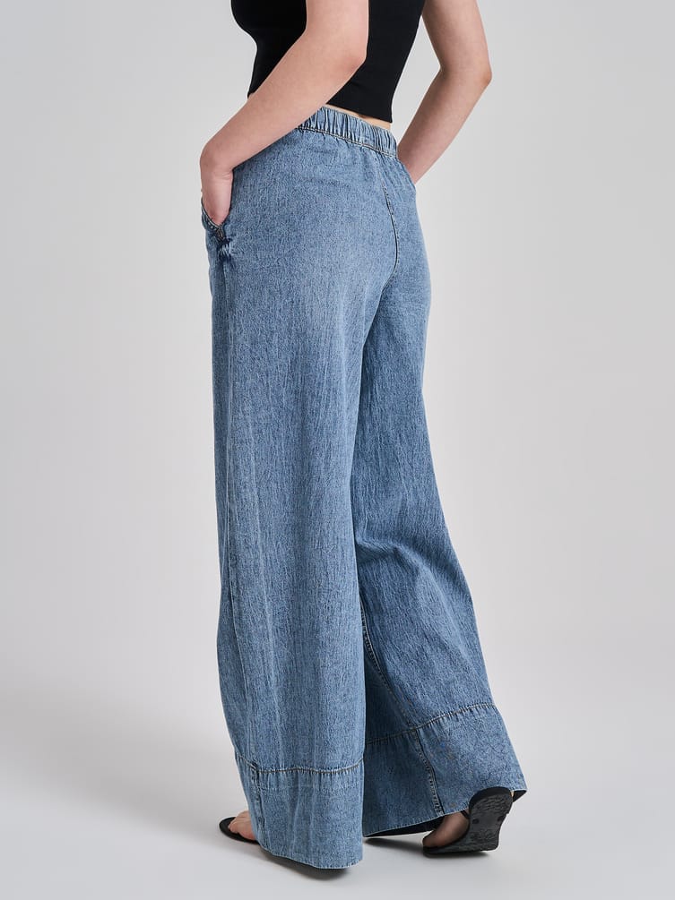 Джинсы широкие летние на резинке